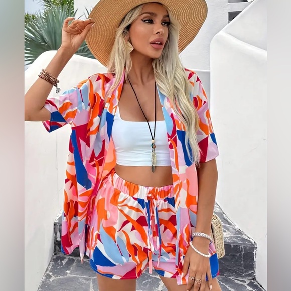 Two-piece vacation patterned cover-up set - Picture 2 of 6